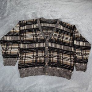Vintage David Taylor Pattern Knit Cardigan Sweater Mens L Acrylic Grandpacore
